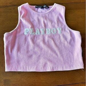 Playboy Women's Pink Ribbed Tank Cropped Sz 8 Mediulm